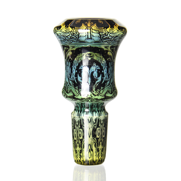 Mothership Glass 14mm Black Slide Starbrood — 14mm bowl slide in black with Starbrood etched artwork