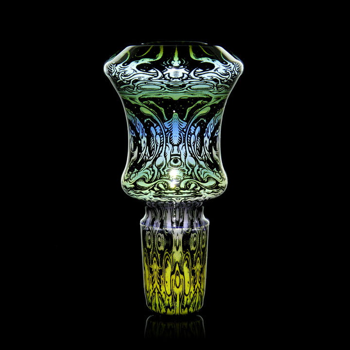 Mothership Glass 14mm Black Slide Starbrood — Starbrood black slide etched artwork detail