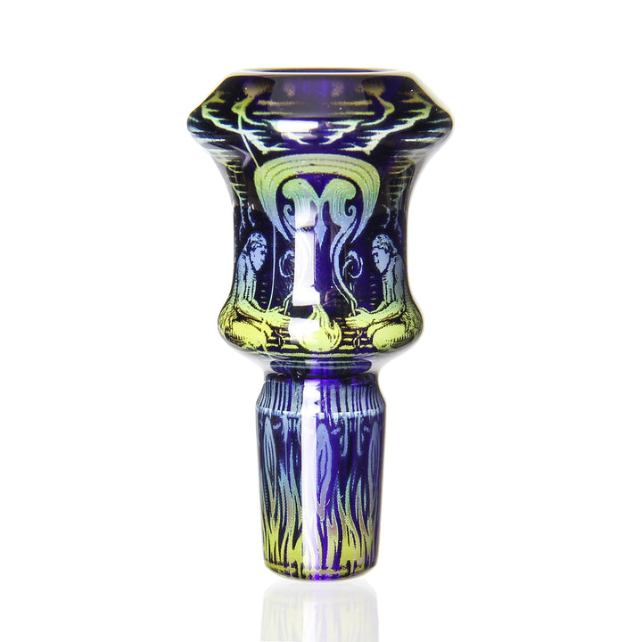 Mothership Glass 14mm Blue Slide Spark — 14mm bowl slide in blue with Spark etched artwork