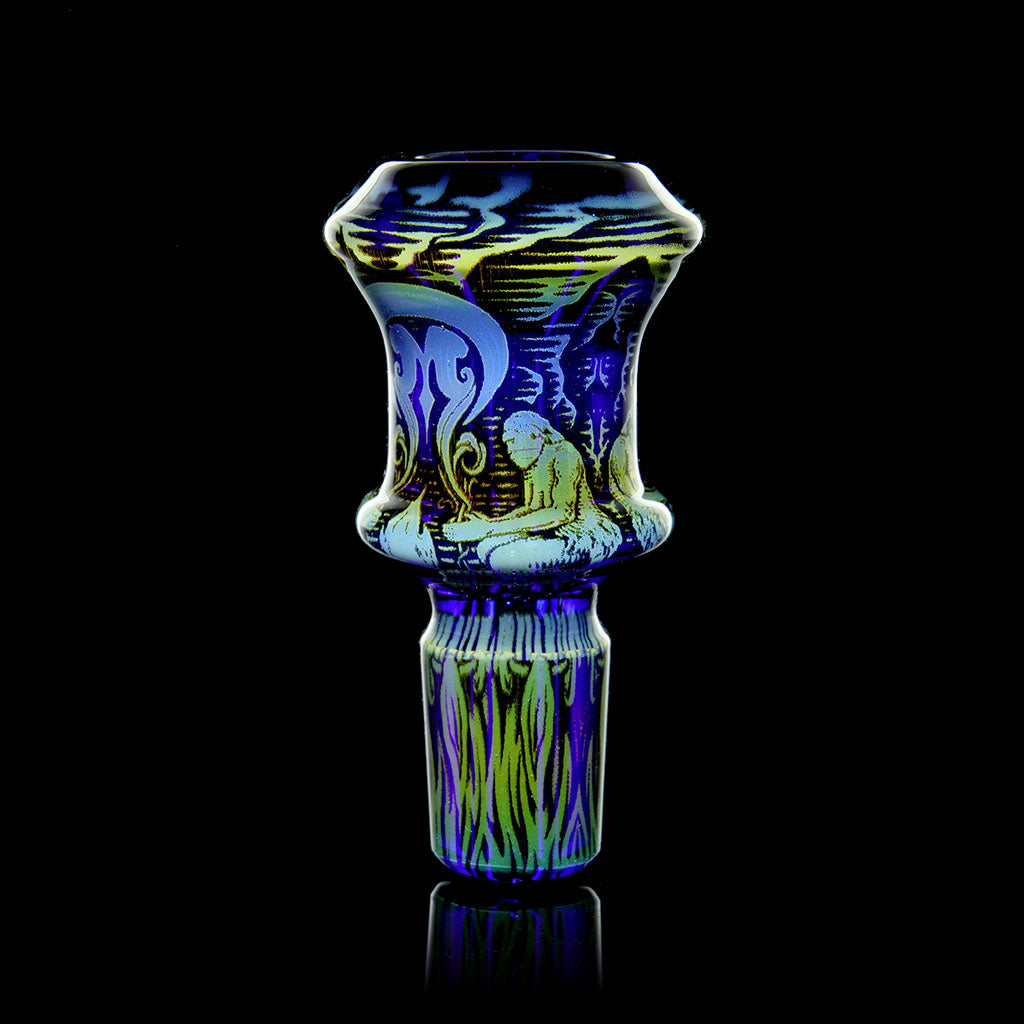Mothership Glass 14mm Blue Slide Spark — Spark blue slide shown from alternate angle