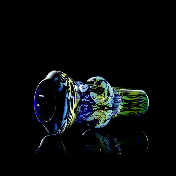 Mothership Glass 14mm Blue Slide Spark — Spark blue slide etched artwork detail