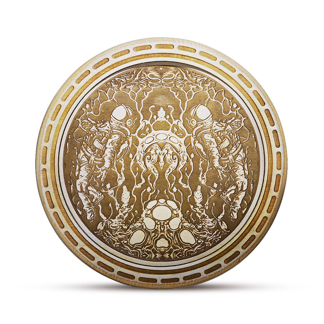 Mothership Glass 7in Wooden Launch Pad Captive — engraved wooden stand for dab rigs