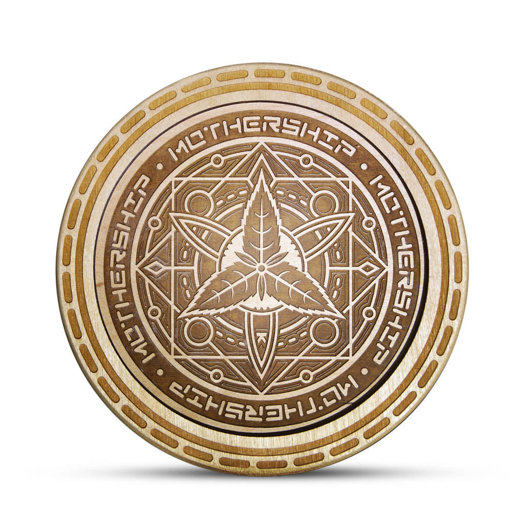 Mothership Glass 7in Wooden Launch Pad Summoner — engraved wooden stand for dab rigs