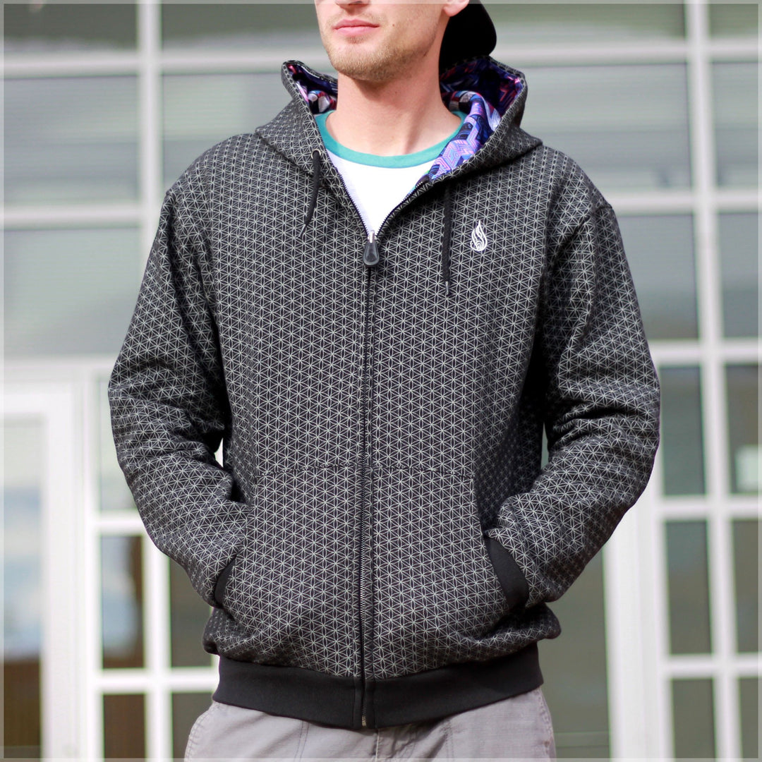 Mothership Glass x Threyda Reversible Hoodie — pullover with reversible nebula print