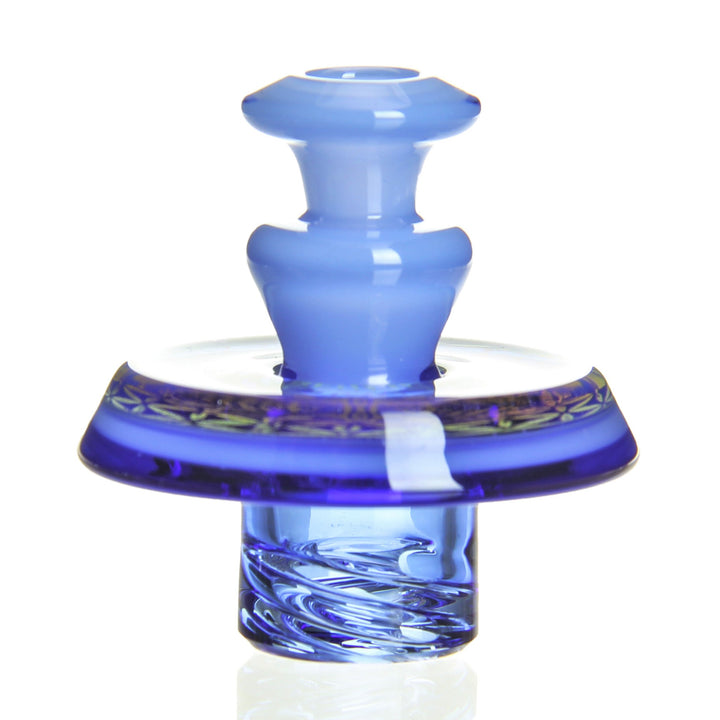 Mothership Glass Maria Cap Flower Of Life Cobalt Blue — Maria-style carb cap with Flower Of Life artwork in cobalt blue