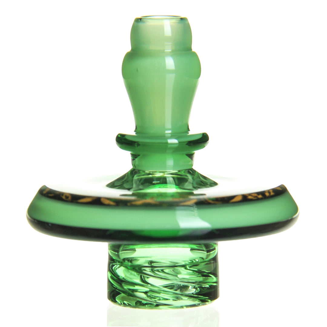 Mothership Glass Maria Cap Flower Of Life Milky Green — Maria-style carb cap with Flower Of Life artwork in milky green