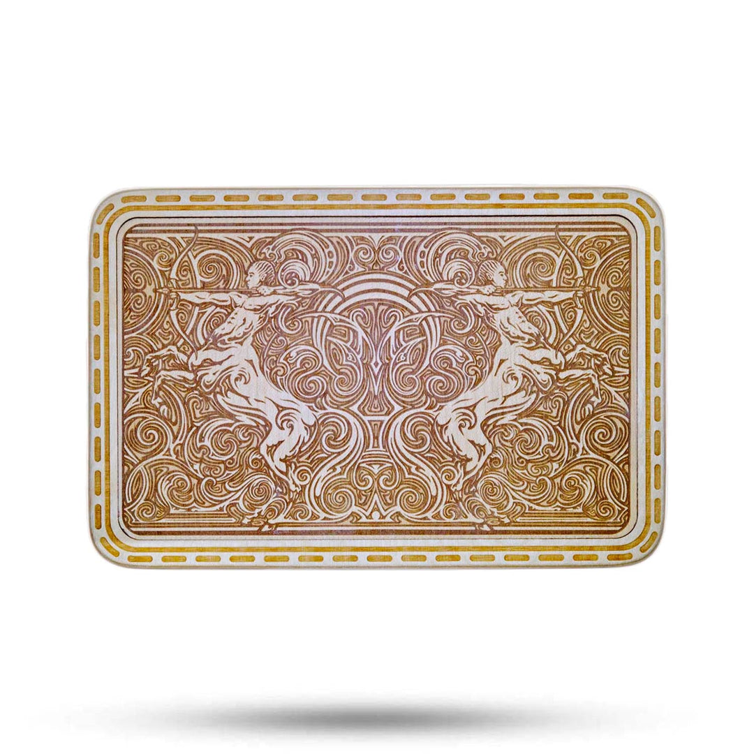 Mothership Glass Small Wooden Tray Sagittarius — engraved wooden rolling tray, hero shot