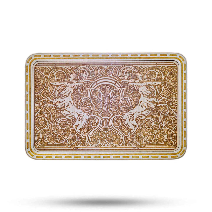 Mothership Glass Small Wooden Tray Sagittarius — engraved wooden rolling tray, hero shot