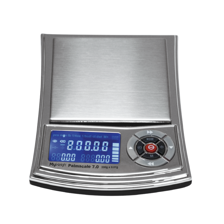 My Weigh Palmscale 7 digital pocket scale — slim handheld scale with 0.01g precision and flip lid