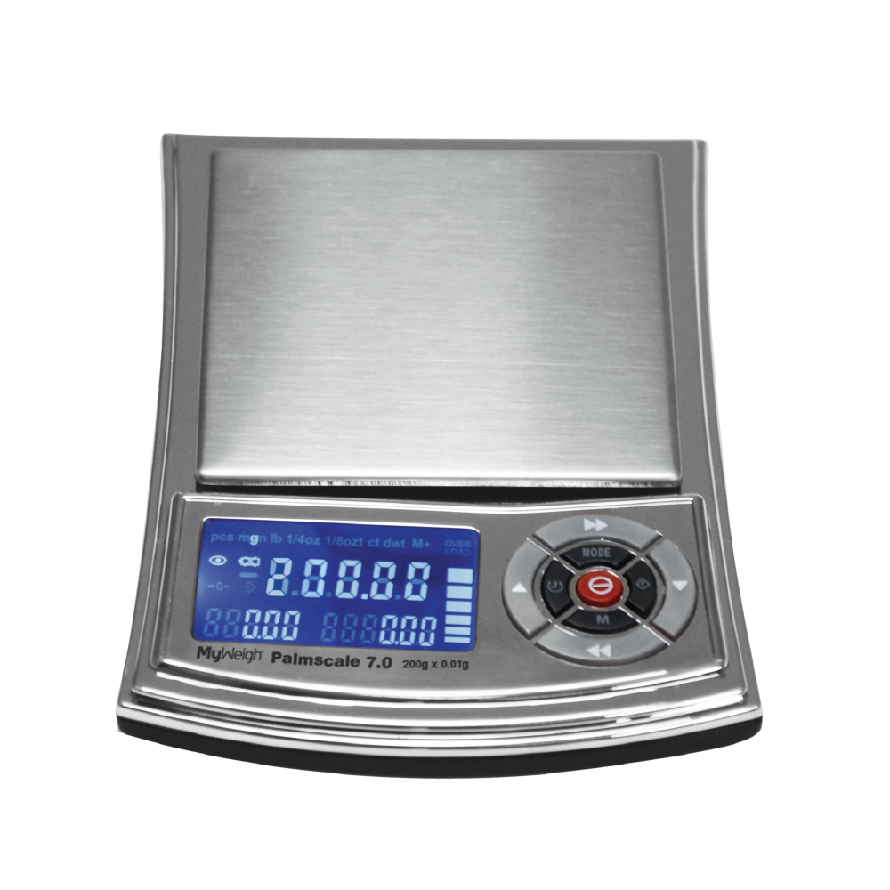 My Weigh Palmscale 7 digital pocket scale — slim handheld scale with 0.01g precision and flip lid