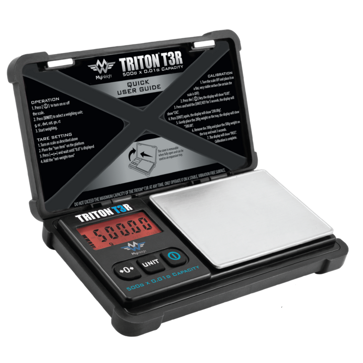 My Weigh Triton T3R rechargeable digital pocket scale — 500g capacity with 0.01g precision and USB charging