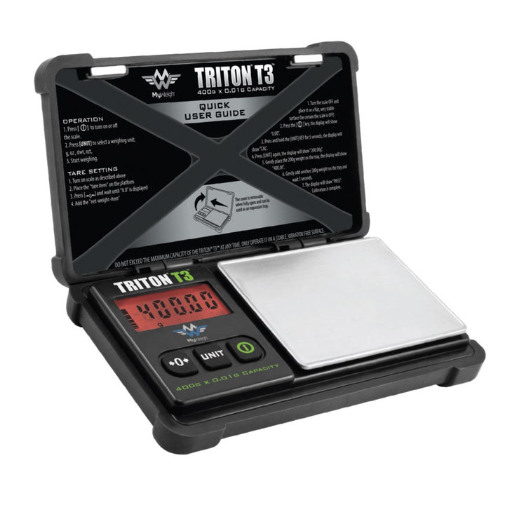 MyWeigh Triton T3 Digital Pocket Scale 400g x 0.01g — digital pocket scale with 0.01g precision, hero shot
