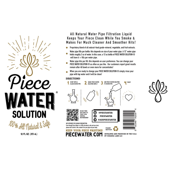 Piece Water Solution 12oz — natural water alternative for water pipes, single 12oz bottle product shot