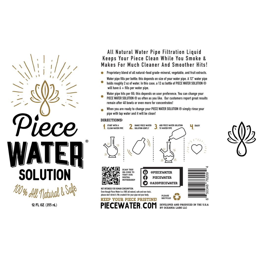 Piece Water Solution 12oz — natural water alternative for water pipes, single 12oz bottle product shot