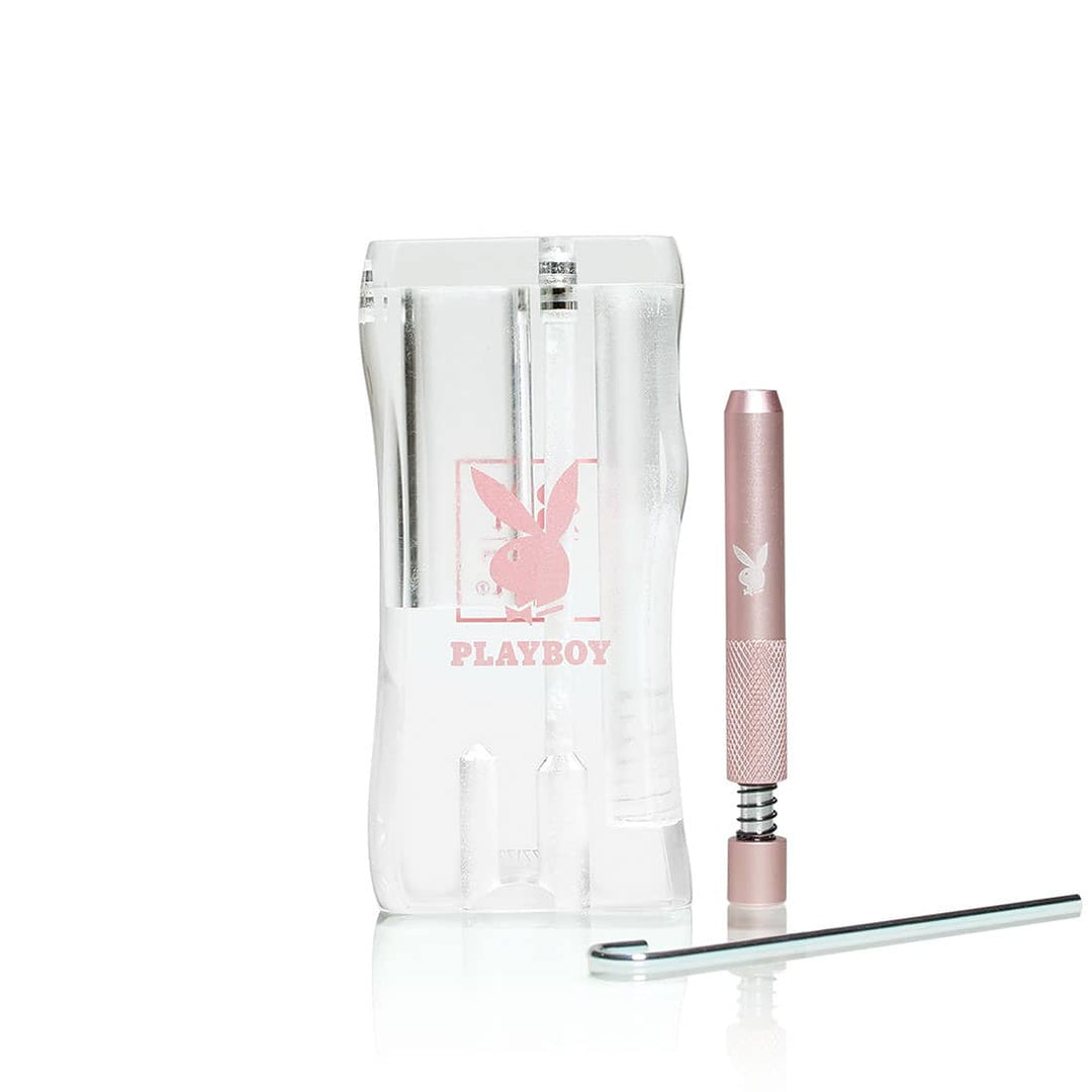 Playboy by RYOT Acrylic Dugout with One Hitter — open view showing chambers