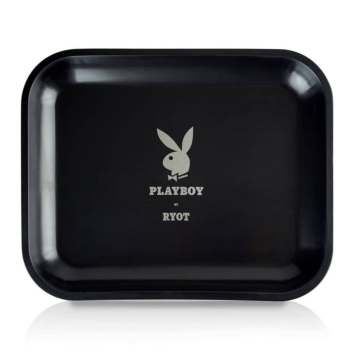 Playboy by RYOT Large Rolling Tray — metal rolling tray, Silver Bunny design