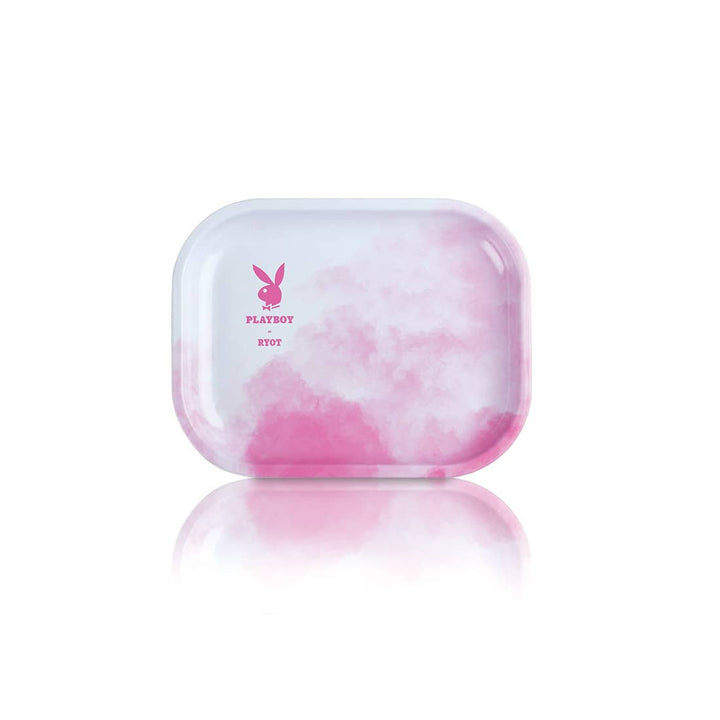 Playboy by RYOT Small Rolling Tray — metal rolling tray, Pink Smoke design