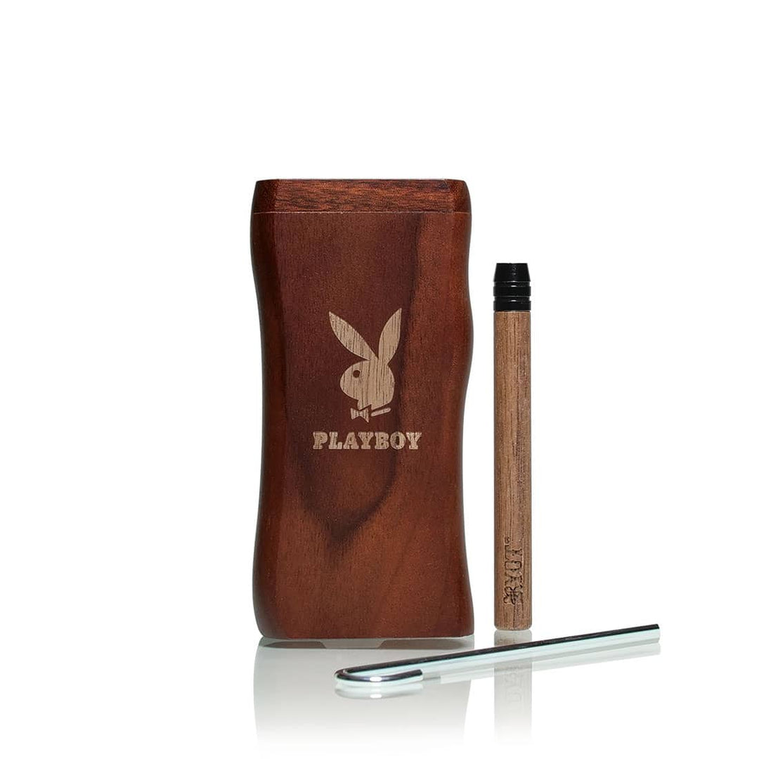 Playboy by RYOT Wooden Dugout with One Hitter — wooden dugout stash box with one hitter, hero shot