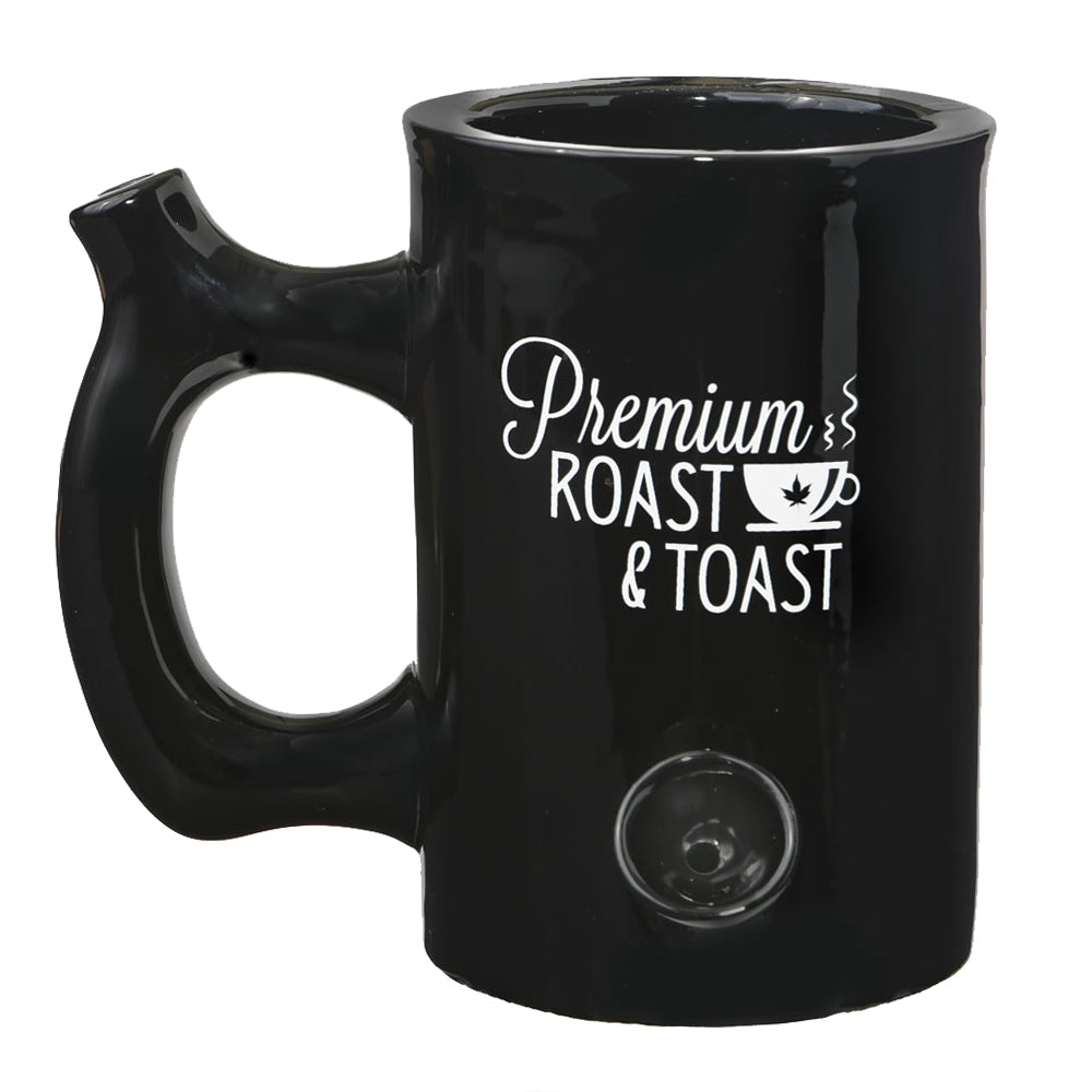 Premium Roast &amp; Toast Large Ceramic Mug Black — ceramic coffee mug with built-in glass smoking pipe in black