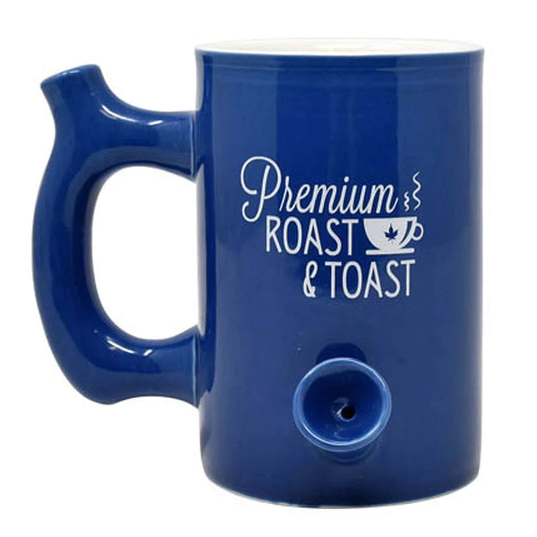 Premium Roast & Toast Large Ceramic Mug Blue — ceramic coffee mug with built-in glass smoking pipe in blue