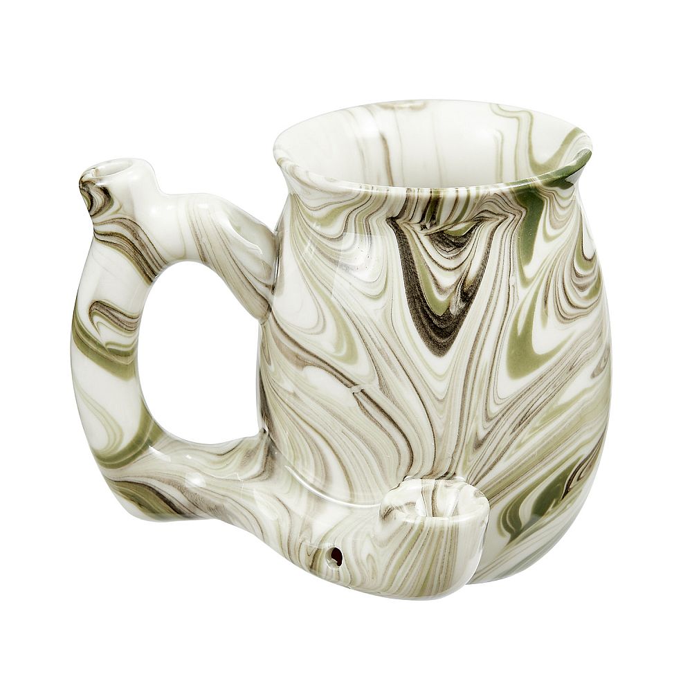 Premium Roast &amp; Toast Small Ceramic Mug Green — small ceramic coffee mug with built-in glass smoking pipe in green