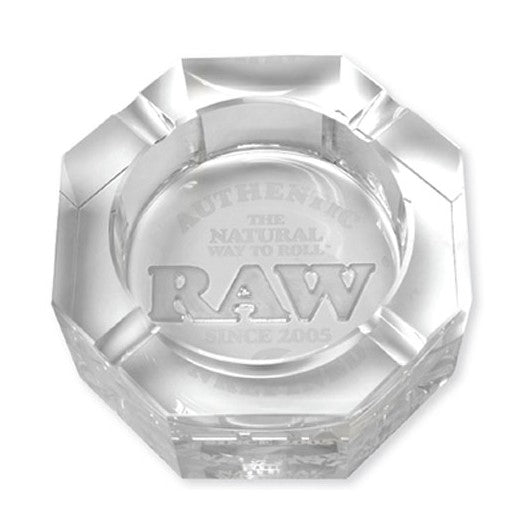 RAW Crystal Ashtray — premium cut crystal ashtray with RAW logo for tabletop use