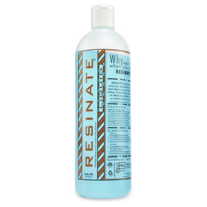 Resinate Blue concentrated soaking solution — 12oz deep-clean soak for glass bongs, pipes, and rigs
