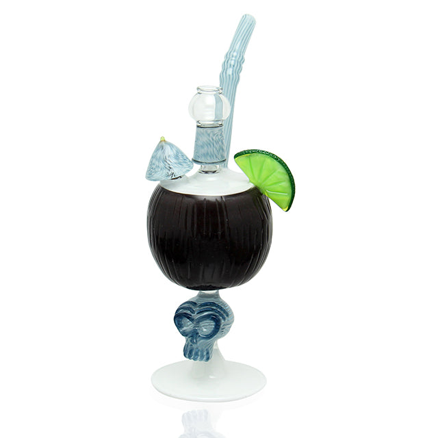 Reyna Glass Shrunken Head Coconut Chalice Bubbler sculptural dab rig with 14mm male joint