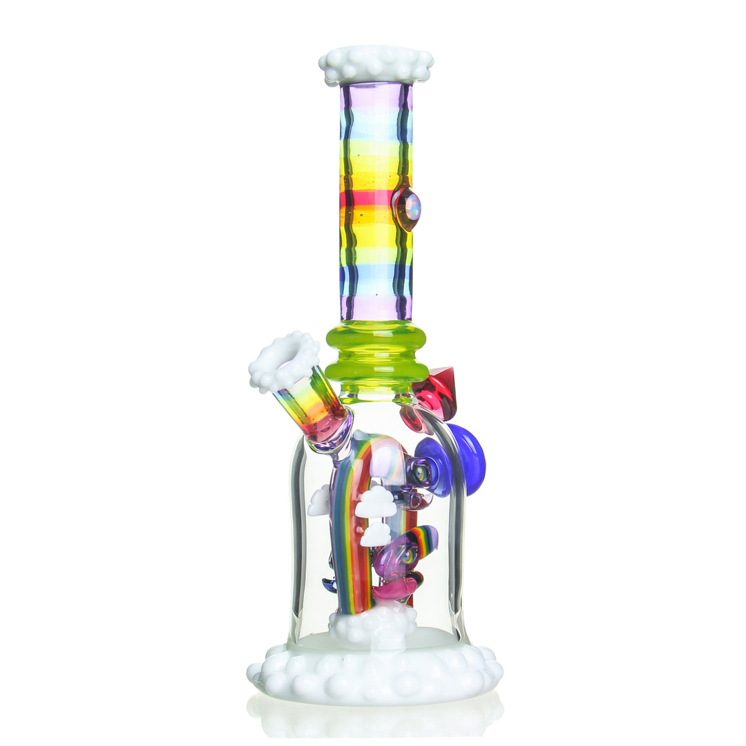 RJ Glass Rainbow Shredder Pomegranate and Deja Blu — handblown rainbow shredder dab rig in Pomegranate and Deja Blu colorway