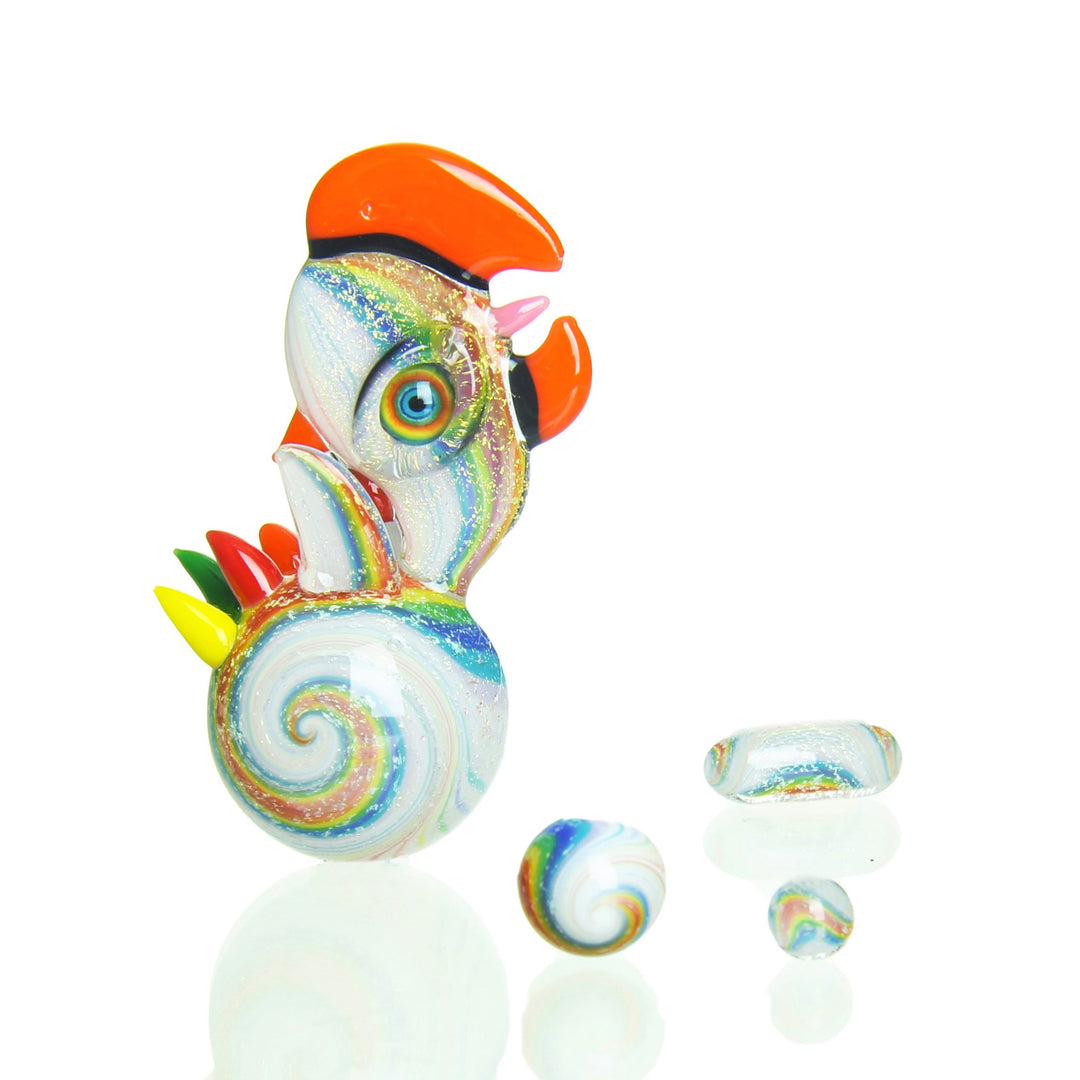 RJ Glass Terp Slurper Bird Set White Dichro — terp slurper bird-themed marble set in white dichro