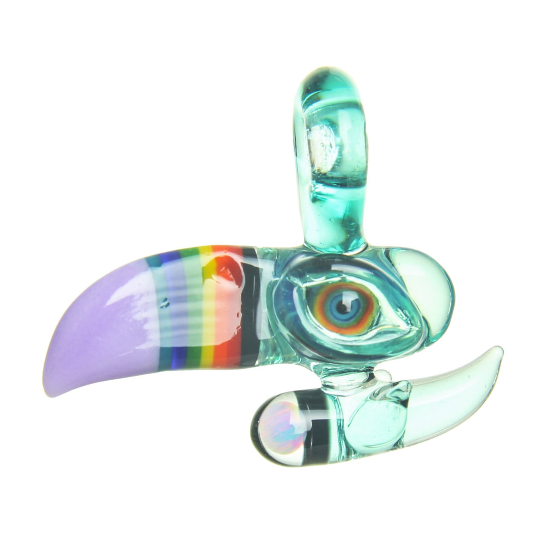 RJ Glass Toucan Bird Pendant Metaterania — sculpted toucan bird pendant in Metaterania colorway