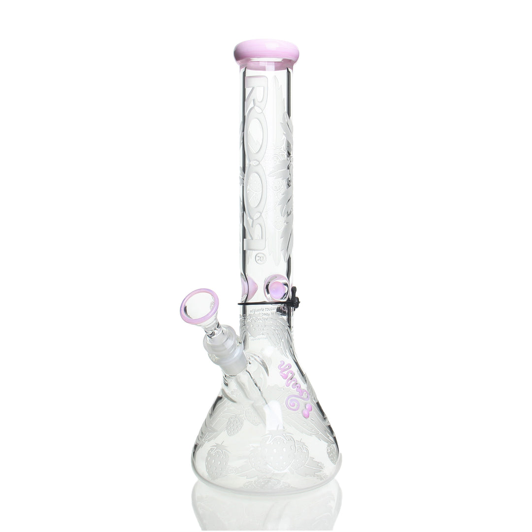 RooR 14in Beaker 45x5mm Strawberry Dream Sandblast — 14in 45x5mm beaker with Strawberry Dream sandblast pattern
