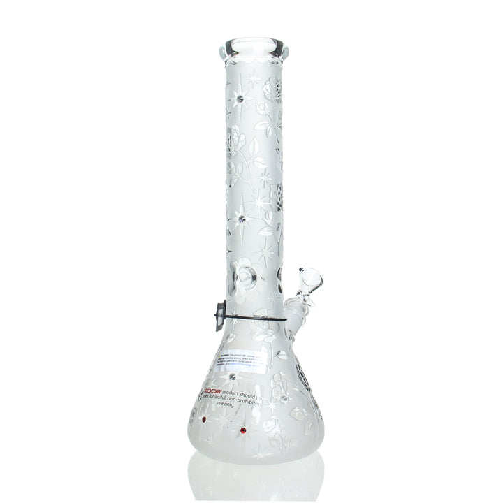 RooR 14in Beaker 50x5mm Rose Sandblast with Swarovski Crystals — rose sandblast Swarovski beaker from alternate angle