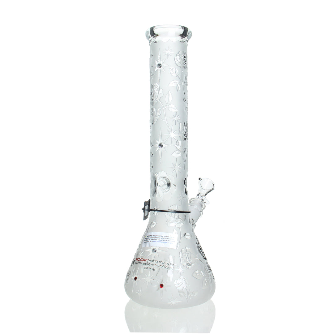 RooR 14in Beaker 50x5mm Rose Sandblast with Swarovski Crystals — rose sandblast Swarovski beaker from alternate angle