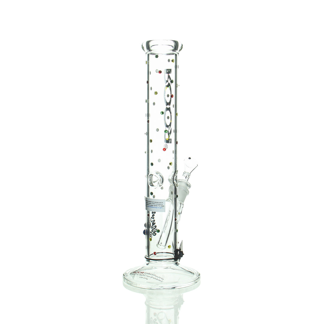 RooR 14in Straight Tube Galaxy Swarovski Crystals — galaxy Swarovski straight bong shown from alternate angle