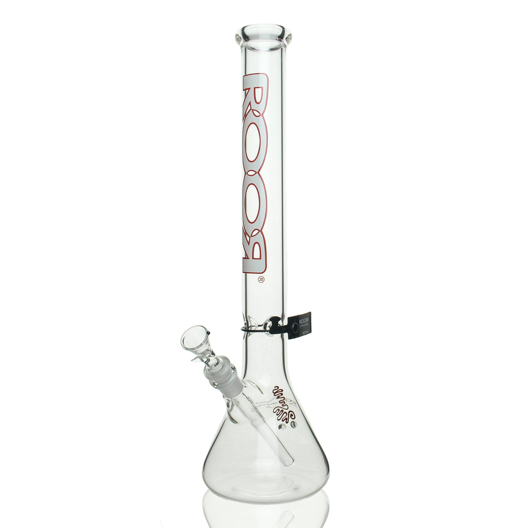 RooR 18-inch beaker bong — white and red 45x5mm borosilicate glass water pipe with ice pinch