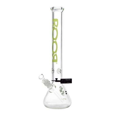 RooR 18-inch beaker bong — green 50x7mm thick borosilicate glass water pipe with ice pinch and downstem