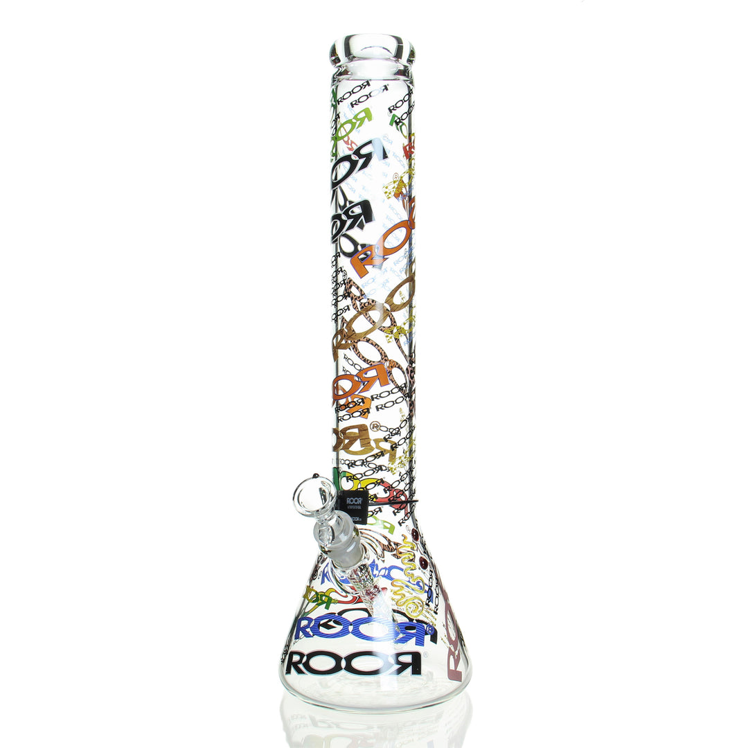 RooR 18in Beaker 60x5mm Logo'd Out 2 — 18in 60x5mm beaker bong with full Logo'd Out etching variant 2