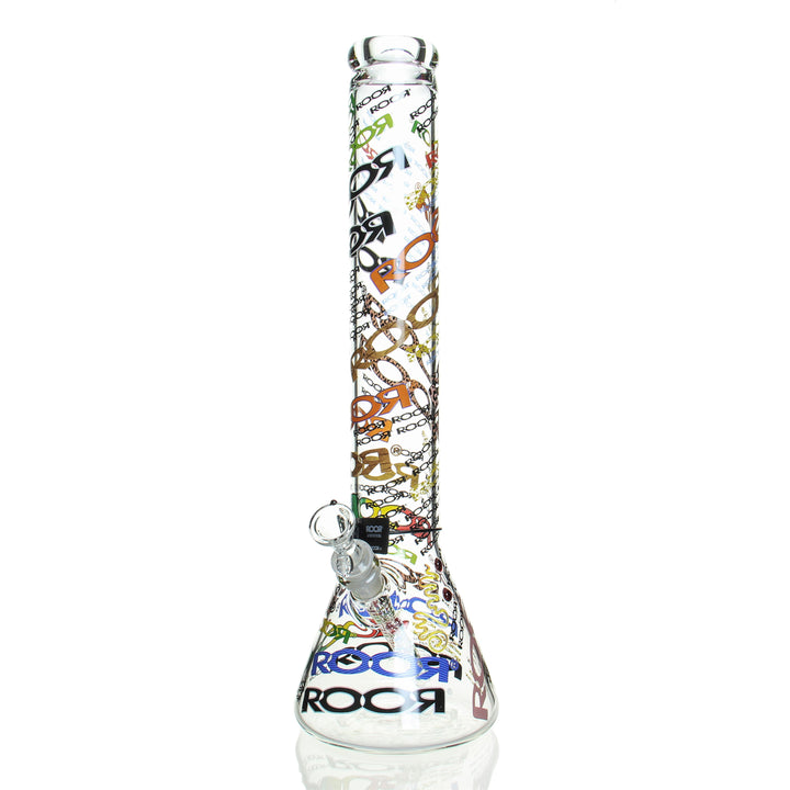 RooR 18in Beaker 60x5mm Logo'd Out 2 — 18in 60x5mm beaker bong with full Logo'd Out etching variant 2