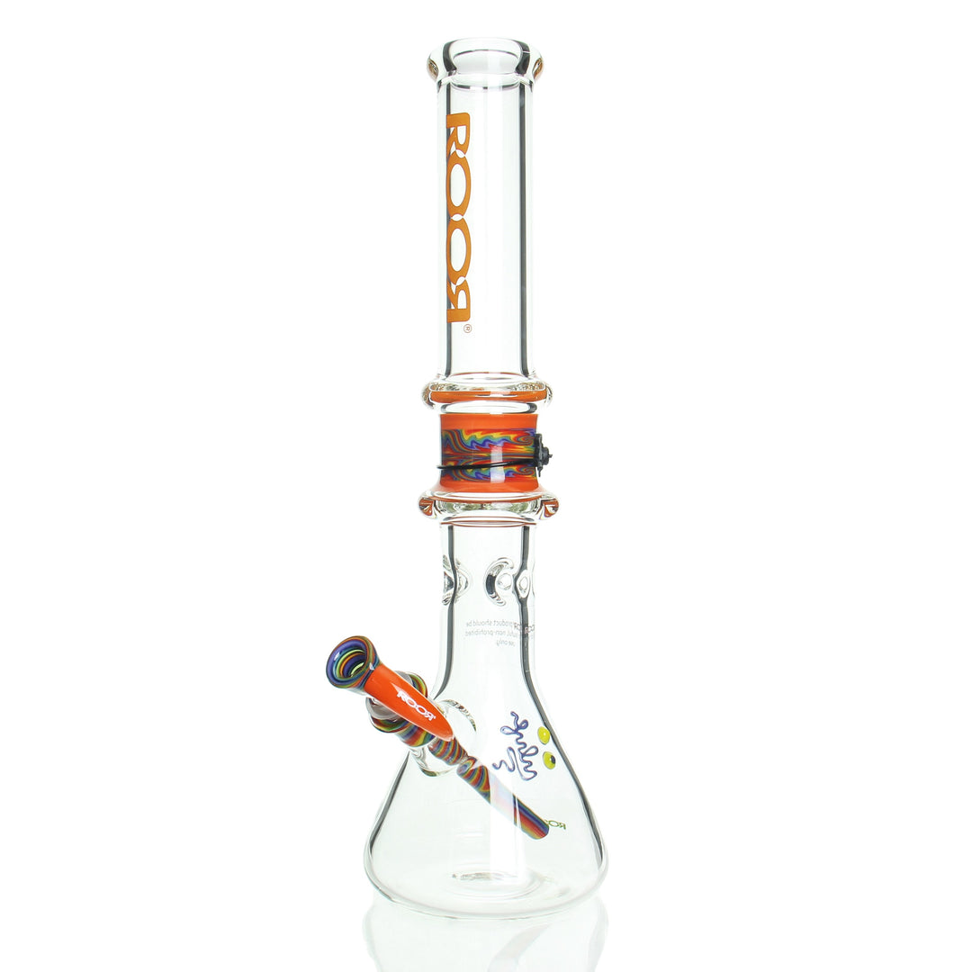 RooR x Chase Adams 18in Beaker Orange — 50x7mm thick borosilicate beaker bong with Chase Adams orange accent