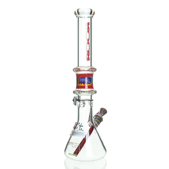 RooR x Chase Adams 18in Beaker Red Black — red and black beaker bong collab shown from alternate angle