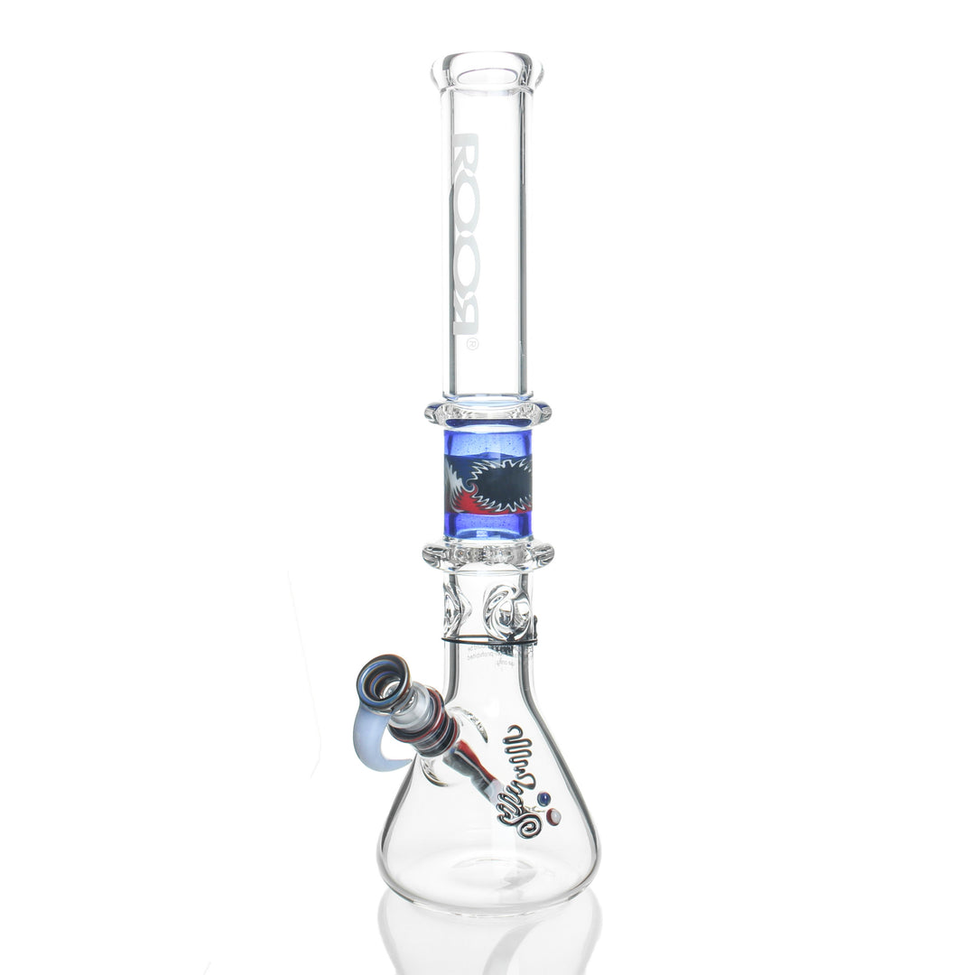 RooR x Chase Adams 18in Beaker White — 50x7mm thick borosilicate beaker bong with Chase Adams white accent