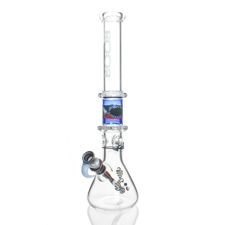 RooR x Chase Adams 18in Beaker White — 50x7mm thick borosilicate beaker bong with Chase Adams white accent