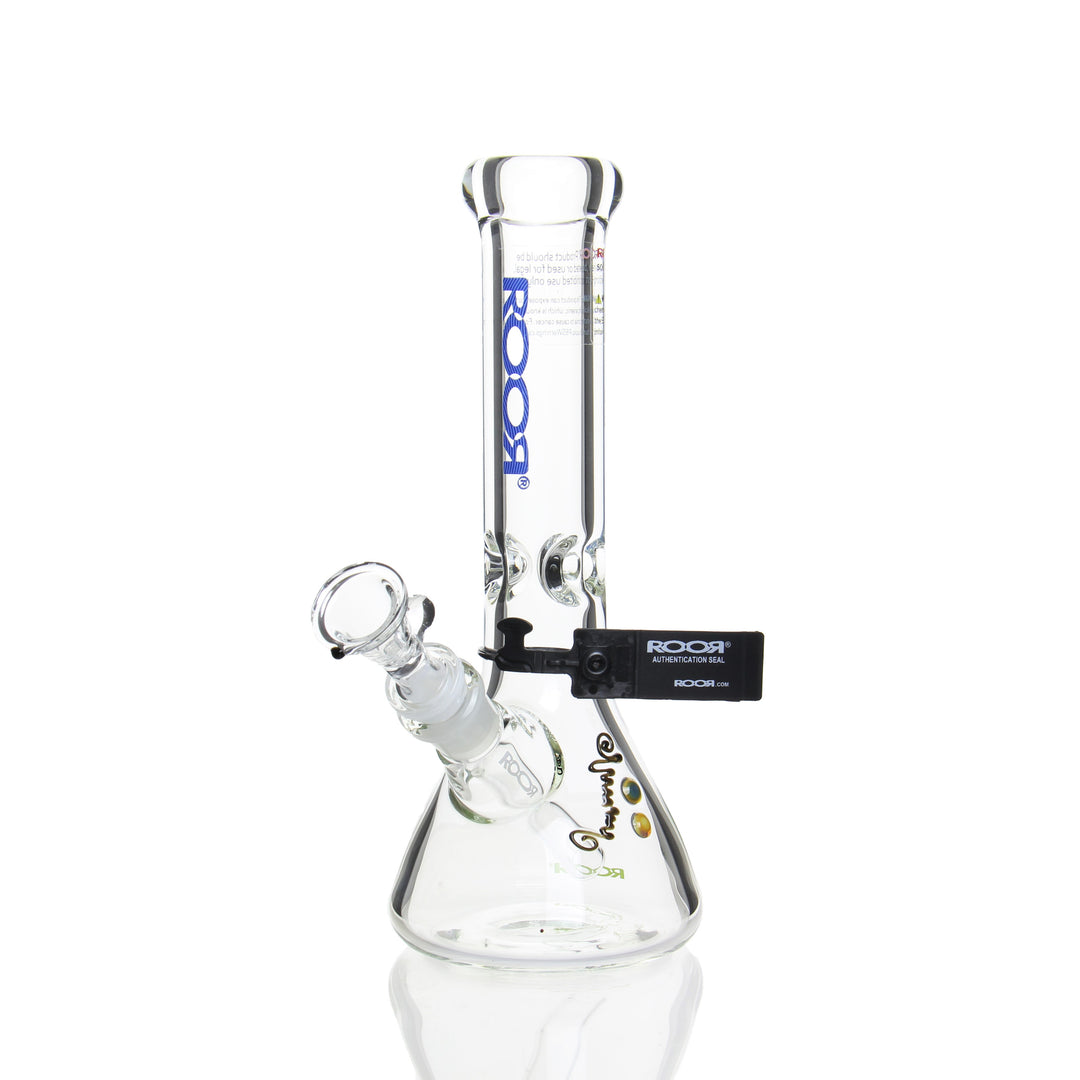 RooR Glass 10in 7mm Beaker Blue Label — 10in 7mm beaker bong with Blue Label branding
