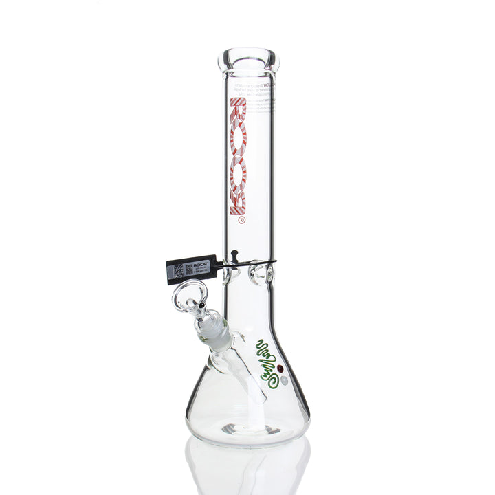 RooR Glass 14in Beaker 50x5mm Candy Cane — 14in 50x5mm beaker bong in Candy Cane colorway