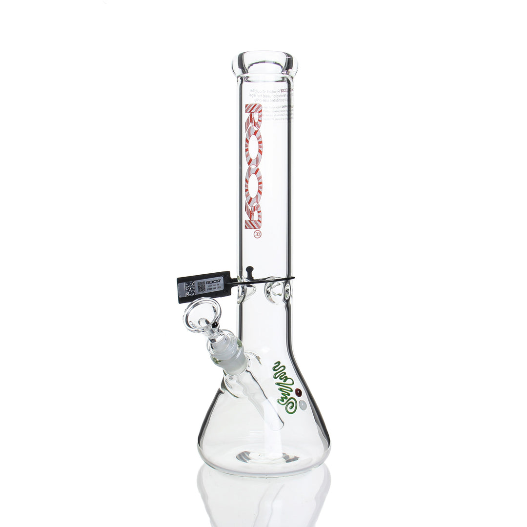 RooR Glass 14in Beaker 50x5mm Candy Cane — 14in 50x5mm beaker bong in Candy Cane colorway