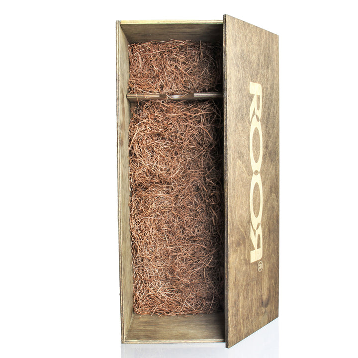 RooR Intro Collectors Series 18in Beaker 45x5mm Gold — custom wood box shown from alternate angle