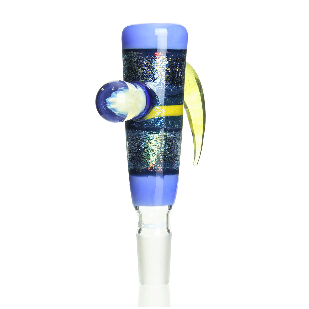 RooR x Artys Glass 18mm Worked Dichro Slide Blue Cheese — collab 18mm worked dichro bowl slide in Blue Cheese colorway