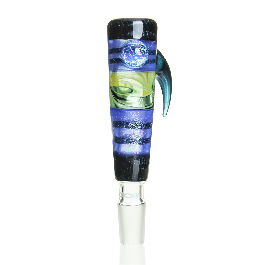 RooR x Artys Glass 18mm Worked Dichro Slide Blue Stardust — collab 18mm worked dichro bowl slide in Blue Stardust colorway