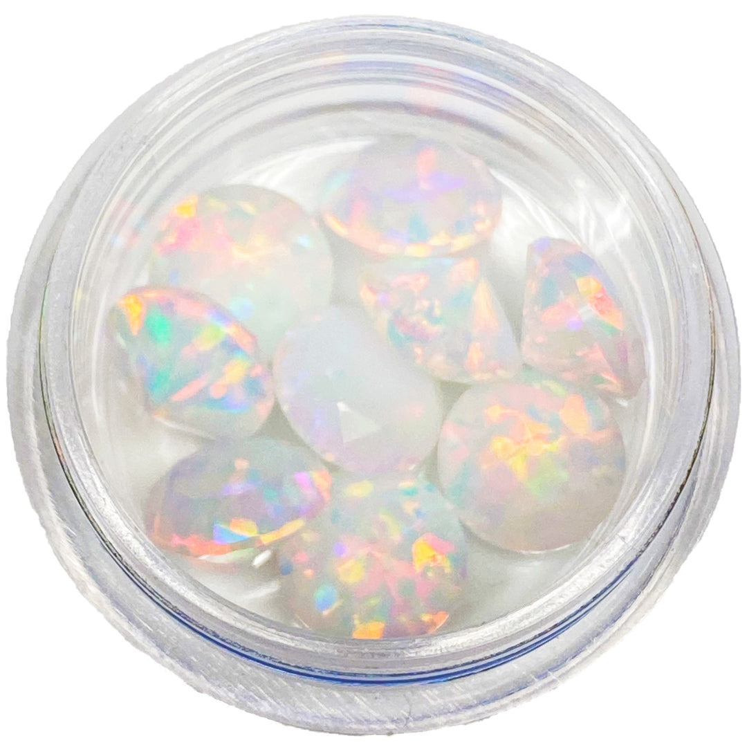 Ruby Pearl Co 8mm Diamond Cut Opal White — faceted white opal terp accessory shown with packaging detail
